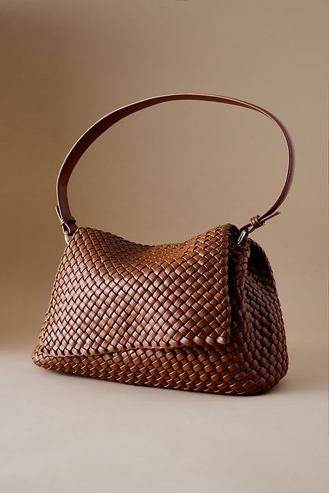 By Melie Bianco Recycled vegan leather Inner pocket Magnetic closure Imported | Woven Shoulder Bag by Melie Bianco, Women's at Anthropologie Leather Weave Bag, Leather Aesthetic, Melie Bianco, Woven Leather Bag, Woven Bags, Anthropologie Uk, Woven Handbags, Trendy Handbags, Vegan Leather Bag