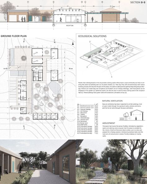 Community Therapy Center | Healthcare Building Project Therapy Center Design, Wellness Center Floor Plan, Therapy Architecture, Therapy Center Architecture, Therapy Center, Wellness Center Plan, Wellness Center Design Concept, Health Center Design, Art Therapy Center Architecture