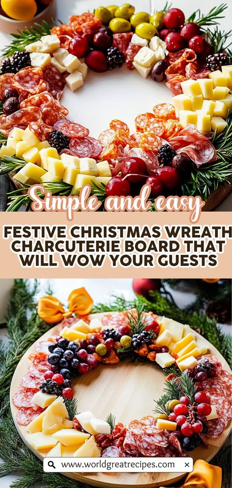 Create a show-stopping centerpiece this holiday season with our Festive Christmas Wreath Charcuterie Board. This stunning arrangement features a delightful mix of cured meats, assorted cheeses, fresh fruits, and seasonal garnishes, all artfully shaped like a traditional wreath. Perfect for holiday gatherings, it's not just a feast for the taste buds but also a feast for the eyes. Follow our easy step-by-step guide to assemble this edible masterpiece that will have everyone talking Christmas Wreath Charcuterie, Wreath Charcuterie Board, Wreath Charcuterie, Charcuterie Meats, Edible Centerpieces, Fresh Christmas Wreath, Christmas Charcuterie, Fruit Wreath, Traditional Wreath