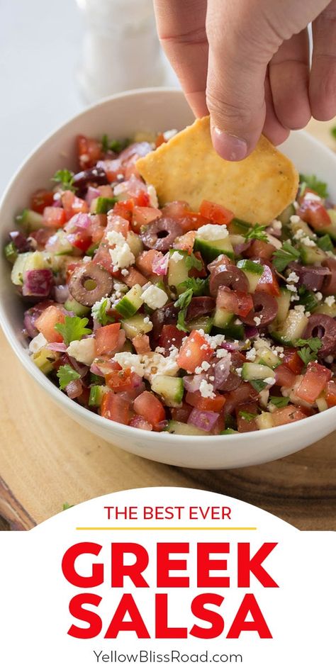 Greek Salsa, Mediterranean Recipes Healthy, Greek Appetizers, Mediterranean Diet Recipes Dinners, Salsa Guacamole, Easy Mediterranean Diet Recipes, Greek Dishes, Mediterranean Diet Recipes, Party Food Appetizers