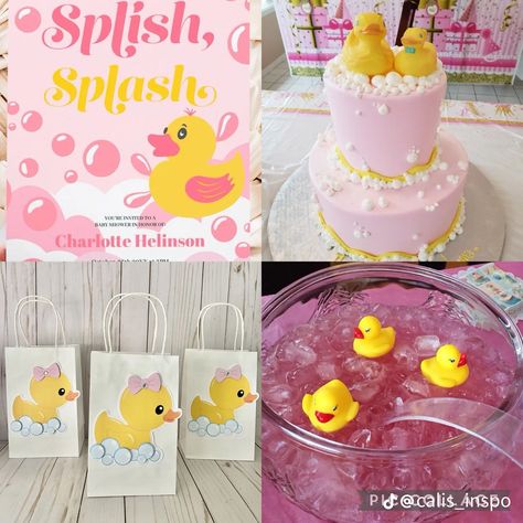 Pink Rubber Ducky Baby Shower Ideas, Duck Second Birthday Party, Duck Theme 2nd Birthday Party Girl, One Lucky Duck Birthday Party Girl, Duck First Birthday Girl, Pink And Yellow Baby Shower Ideas, Rubber Duck Birthday Party Ideas, Rubber Duck Birthday Party, Duck Birthday Theme