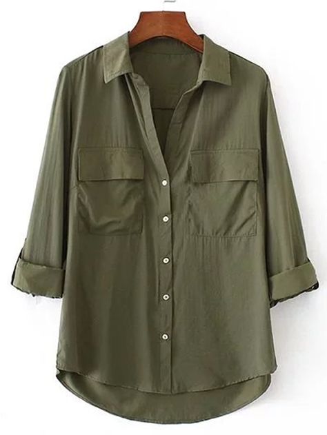 Shop Roll-Up Sleeve High Low Blouse online. SheIn offers Roll-Up Sleeve High Low Blouse & more to fit your fashionable needs. Casual Solid Shirt With Roll-up Sleeves, Khaki Tops With Roll-up Sleeves, Green Summer Shirt With Roll-up Sleeves, Casual Green Shirt With Roll-up Sleeves, Green Cotton Tops With Roll-up Sleeves, Army Green Blouse, Button Collar Shirt, Olive Green Blouse, Olive Green Shirt