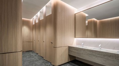 public restroom lighting - Google Search Restroom Lighting, Copper Bathroom Accessories, Public Washroom, Public Restroom Design, Commercial Bathroom Designs, Minimalist Toilets, Ladies Restroom, Ladies Toilet, Commercial Toilet