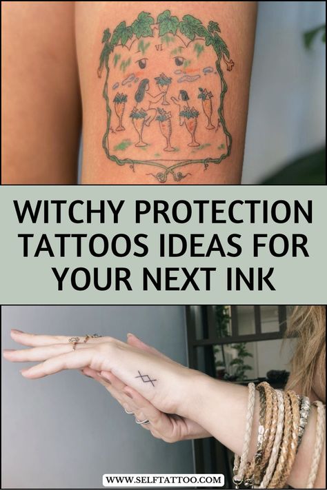 Get inspired by mystical protection tattoos that blend witchcraft themes with powerful symbols, offering both aesthetic appeal and spiritual safeguarding. Protective Symbols Witchcraft, Protection Tattoo Ideas, Witch Protection Symbols, Sleeve Tattoos For Women Unique, Protection Tattoos, Small Tattoos Sleeve, Witchy Protection, Tattoos For Women Shoulder, Patient Tattoo