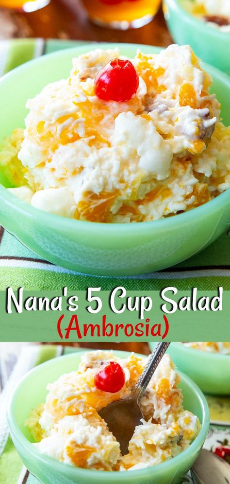 Ambrosia Dessert, 5 Cup Salad, Ambrosia Salad Recipe, Dessert Coconut, Ambrosia Recipe, Brunch Salad, Ambrosia Fruit Salad, Dressing For Fruit Salad, Comfort Desserts