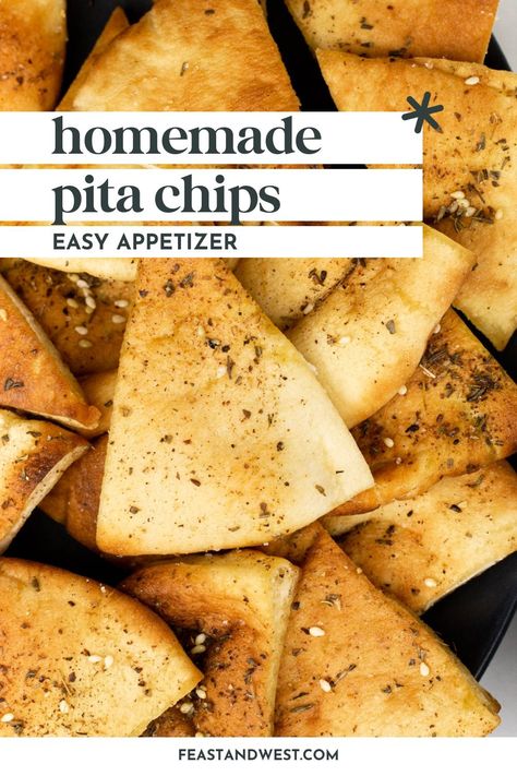 These Homemade Pita Chips with Za'atar Seasoning are a snap to make. They go well with dips or as a seasoned, salty snack all on their own. Pita Chips Recipe, Baked Pita Chips, Homemade Pita Chips, Homemade Pita, Delicious Appetizers, Za Atar, Pita Chips, Chips Recipe, Salty Snacks