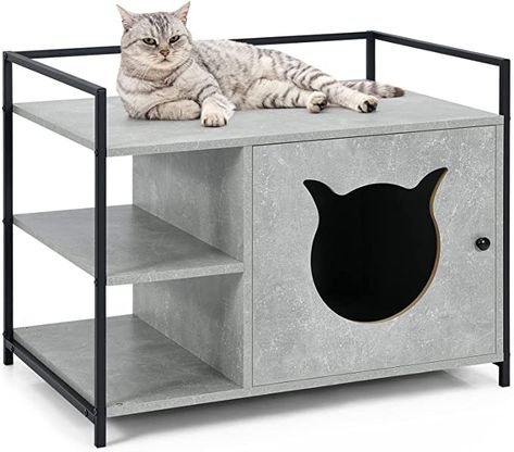 Amazon.com: Tangkula Cat Litter Box Enclosure, 2-in-1 Hidden Cat Washroom & Side Table W/ 2-Tier Storage Shelf, Metal Frame, Indoor Cat House Storage Bench, Wooden Cat Box Cabinet Litter Box Furniture (Grey) : Pet Supplies Litter Furniture, Wooden Cat House, Cat Houses Indoor, Cat Litter Box Enclosure, Large Storage Cabinets, Litter Box Furniture, Litter Box Enclosure, Furniture Cabinet, Wood Cat