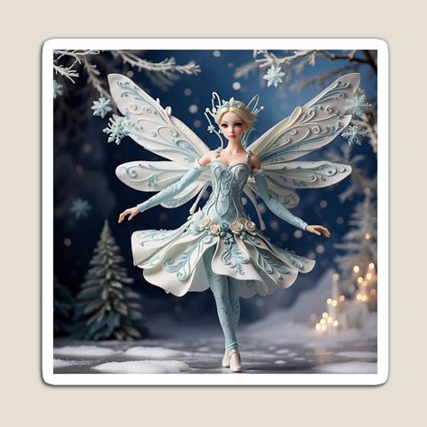 Intricate Snowflake, Fairy Stickers, Winter Fairy, Fantasy Illustration, Ethereal Beauty, Center Stage, Performance Art, Winter Season, Wood Print