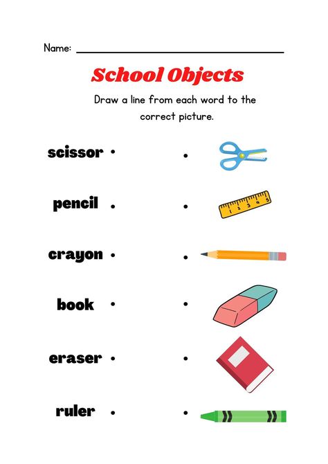 Colorful Illustrative School Objects Matching Worksheet - Templates by Canva Matching School Supplies, Canva Worksheet Templates, Match The Following Worksheets, My School Bag Worksheet, School Supplies Activities For Kids, Classroom Objects Activities, School Objects Activities, K5 Activities, School Things Worksheet