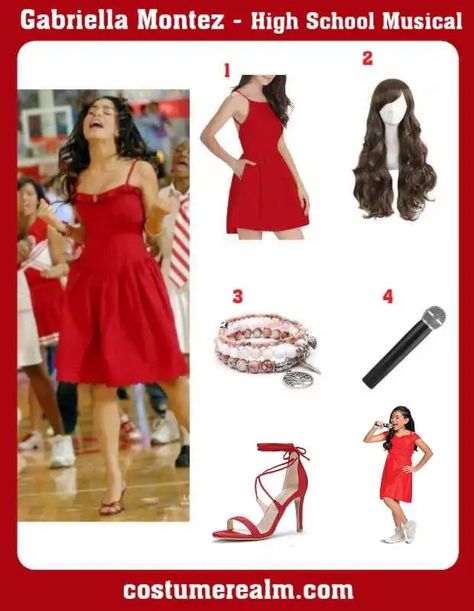 How To Dress Like Gabriella And Troy Costume Guide For Cosplay & Halloween Gabriella Red Dress High School Musical, Gabriella Montez Red Dress, Troy Gabriella Costume, Sharply And Gabriella Costume, Gabriella Montez Halloween Costume, Gabriella High School Musical Outfit, High School Musical Gabriella Outfits, Gabriella And Troy Costume, Hsm Halloween Costumes