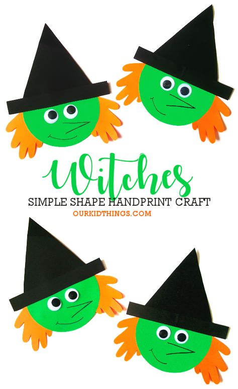 Simple Shape Handprint Witch Craft Toddler Witch Craft, Halloween Shapes Template, Witch Preschool Craft, Witch Handprint Craft, Witch Craft Preschool, Witch Hat Template Free Printable, Handprint Witch, Halloween Crafts For Kids Preschool, Witch Hat Craft