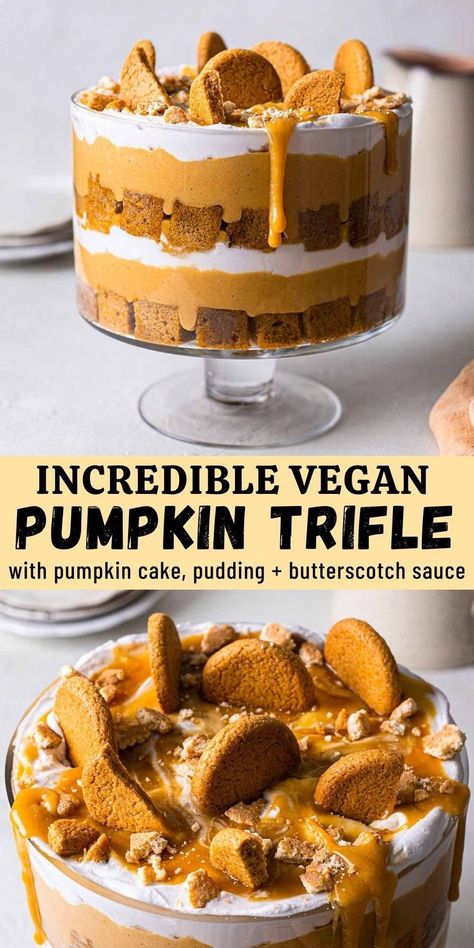 Christmas Vegan Recipes, Vegan Trifle, Vegan Fall Dessert, Pumpkin Trifle, Dessert For Fall, Vegan Thanksgiving Dessert, Christmas Vegan, Dairy Free Pumpkin, Raw Vegan Desserts