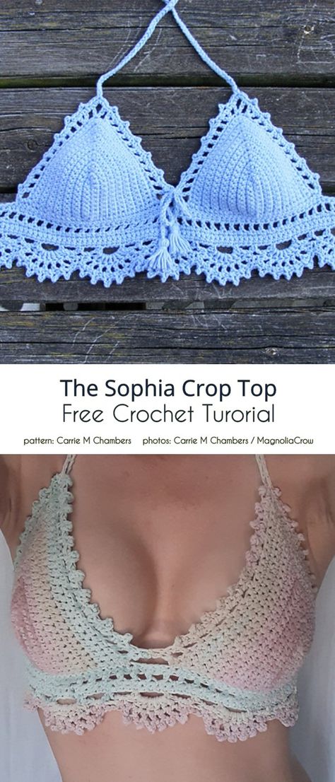 Summer Tops Crochet Patterns Free, Bralet Crochet Pattern, Sophia Crop Top Crochet, Yarn Crop Tops, Crocheted Bralette Pattern Free, Crotchet Crop Top Free Pattern, Crochet Bralettes Free Patterns, Free Crochet Patterns For Tank Tops, Crochet Crop Top Inspiration