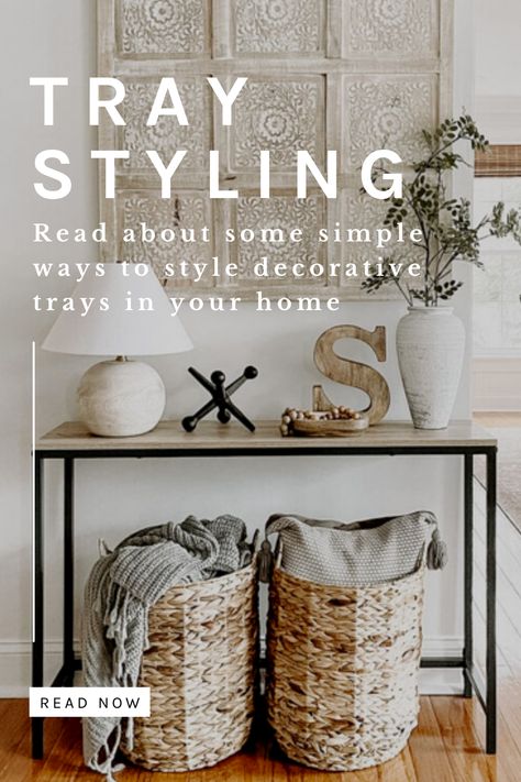 Read our blog post to learn about simple ways to style decorative trays in your home | How to style decorative trays | Tray Styling | Tiered Tray Styling | Jewelry Dishes | Trinket Trays | Home Organization Ideas | Entryway Styling Ideas | Kitchen Organization | Simple Homestyle | Modern Farmhouse Decor | Dream Home | Rustic Home Decor | Rustic Wood Tray from Sweet Water Decor | Neutral Home Decor | Beautiful Homes | Living Room Inspiration Entryway Styling, Ideas Entryway, Jewelry Dishes, Water Decor, Styling Jewelry, Home Organization Ideas, Wood Trays, Countertop Decor, Sweet Water