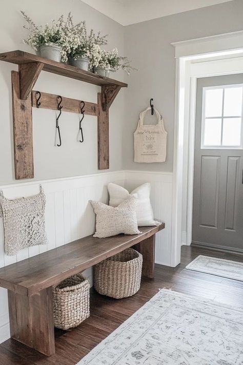 "Elevate your home's first impression with a Modern Farmhouse Entryway! 🚪🌾 Perfect for adding warmth and character to your entrance. 🌟✨ #RusticDecor #FarmhouseLiving #EntrywayIdeas" Modern Farmhouse Entryway, Farmhouse Entryway, Farmhouse Living, First Impression, Rustic Decor, Modern Farmhouse, Entrance, Modern House, Entryway