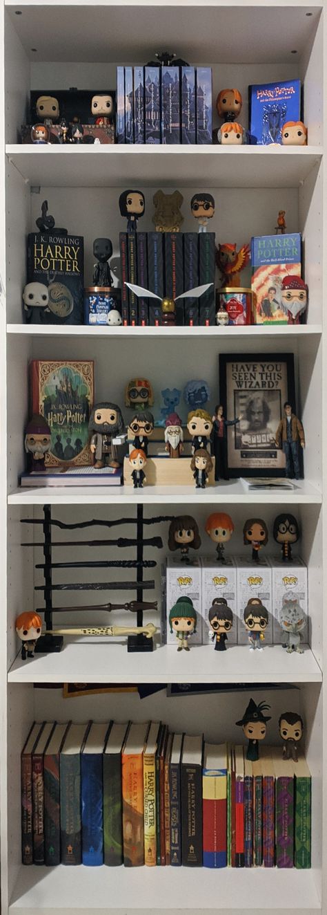 Check out more about my Harry Potter geekiness here: https://www.google.com/url?sa=t&source=web&rct=j&url=https://www.reddit.com/user/TheLandonian05/&ved=2ahUKEwjki9Cq5Lv0AhVXoHIEHfjYBs4Qjjh6BAgDEAE&usg=AOvVaw2gj-bUJg8zpb-5JaQboQTP Bookshelf With Funko Pop, Harry Potter Shelf Ideas, Harry Potter Funko Pop Aesthetic, Harry Potter Book Shelf Ideas, Harry Potter Book Shelf, Harry Potter Books Aesthetic, Harry Potter Room Aesthetic, Funko Pop Aesthetic, Harry Potter Book Collection