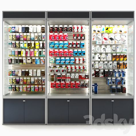 3d models: Shop - Shop accessories for mobile phones_2 Mobile Accessories Shop Interior, Phone Accessories Shop Design, Smartphone Store, Apple Store Design, Electronics Store Design, Mobile Accessories Shop, Mobile Shop Design, Pharmacy Decor, Electrical Shop