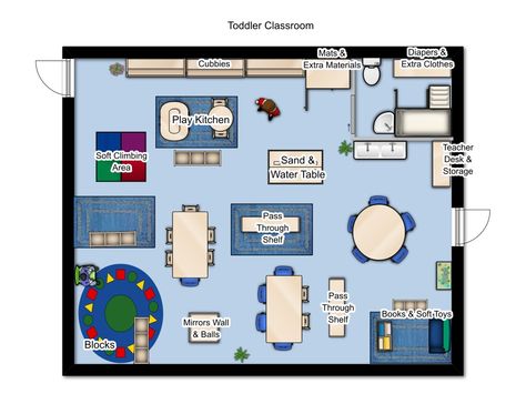 Preschool Room Layout Floor Plans, Infant Classroom Design, Elementary Classroom Layout Floor Plan, Small Daycare Floor Plans, Daycare Rooms Setup School Age, Ks1 Classroom Layout, Toddler Classroom Layout, Infant Toddler Classroom Layout, Preschool Centers Layout