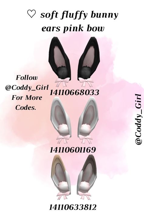 Roblox Cat Ears Code, Roblox Bunny Outfit Codes, Brown Hair Roblox, Roblox Code, Black Hair Roblox, Roblox T-shirt, Fluffy Bunny, Roblox 3, Coding Clothes