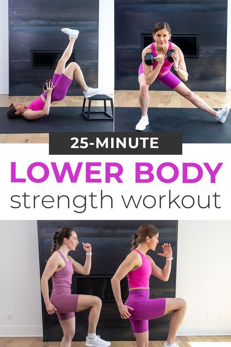 Legs, glutes, quads and hamstrings — target ALL the lower body muscles in this 25-Minute Leg Workout! Each circuit includes a strength exercise, a power exercise and an isometric hold. We'll burn out the legs at home using a set of dumbbells. Leg Day Workout At Home, Dumbbell Leg Workout, Legs At Home, Lower Body Circuit, Leg Day Workout, Dumbbell Workouts, Quads And Hamstrings, Lower Body Muscles, Body Muscles