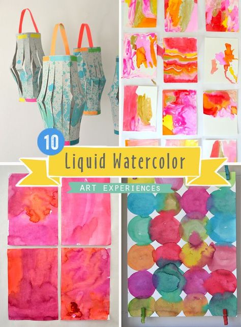 10 art experiences for children using liquid watercolors! Liquid Watercolor Art, Waldorf Activities, Junk Modelling, Kids Festival, Painting 101, Idle Hands, Art Projects For Kids, Kids Painting, Liquid Watercolor