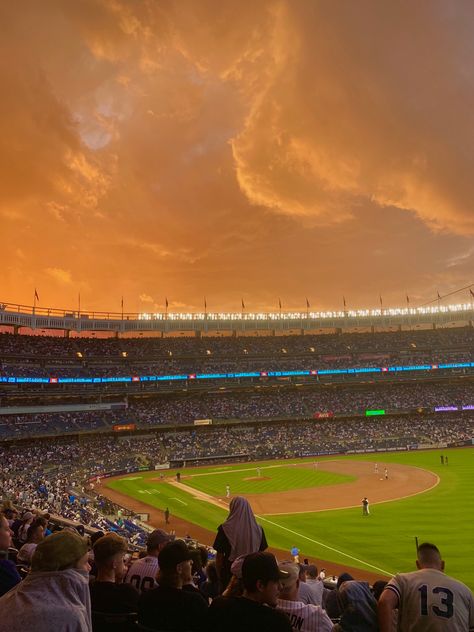 #sunset #NYC #Yankees #baseball Ny Yankees Aesthetic, New York Yankees Aesthetic, Yankee Aesthetic, Yankees Aesthetic, Sunset Nyc, Yankees Game, Baseball Wallpaper, Canada Trip, Petco Park