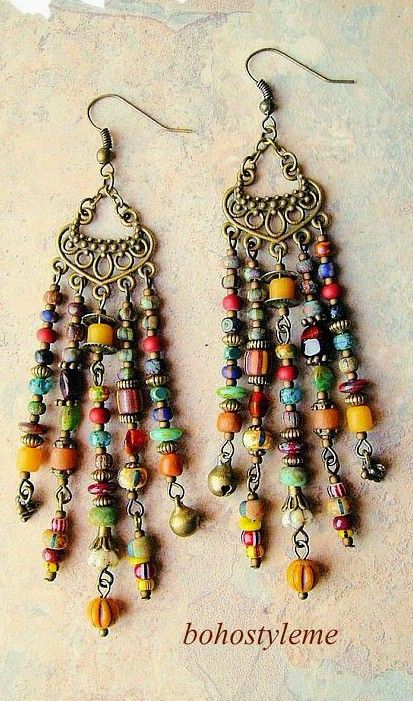 Boho Style Earrings, Earrings Bohemian, Styl Boho, Homemade Jewelry, Colorful Earrings, Jewelry Unique, Beads And Wire, Bijoux Diy, Style Earrings