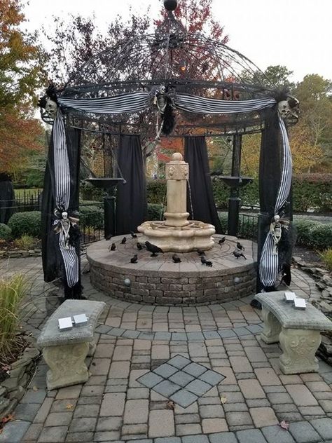 Gazebo Halloween Decorations, Halloween Fountain Ideas, Halloween Gazebo Decorations, Halloween Gazebo, Gazebo Decorations, Gazebo On Deck, Outdoor Gazebos, Halloween Inspo, Trunk Or Treat