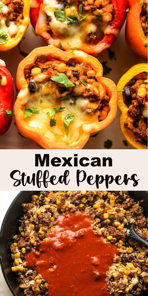 Try our flavorful Enchilada Stuffed Bell Peppers for a delicious twist on the classic dish, featuring bell peppers stuffed with a savory mix! Mexican Bell Pepper Stuffed, Fajita Stuffed Bell Peppers, Stuffed Bell Peppers Healthy, Healthy Stuffed Bell Peppers, Bell Peppers Stuffed, Black Beans Rice, Stuffed Bell Peppers Chicken, Stuffed Peppers Beef, Mexican Stuffed Peppers