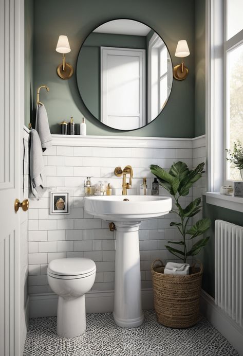 Discover how a chic pedestal sink and stylish mirror can elevate your small bathroom while maximizing functionality. #SmallBathroom #PedestalSink #BathroomDecor Cute Small Half Bathroom Ideas, Mini Half Bath, Pedestal Bathroom Ideas, Pedestal Sink With Backsplash, Bathroom Counter Over Toilet, Bathroom Mirror Over Pedestal Sink, Backsplash For Pedestal Sink, Bathroom Remodel With Pedestal Sink, Bathroom Remodel Pedestal Sink