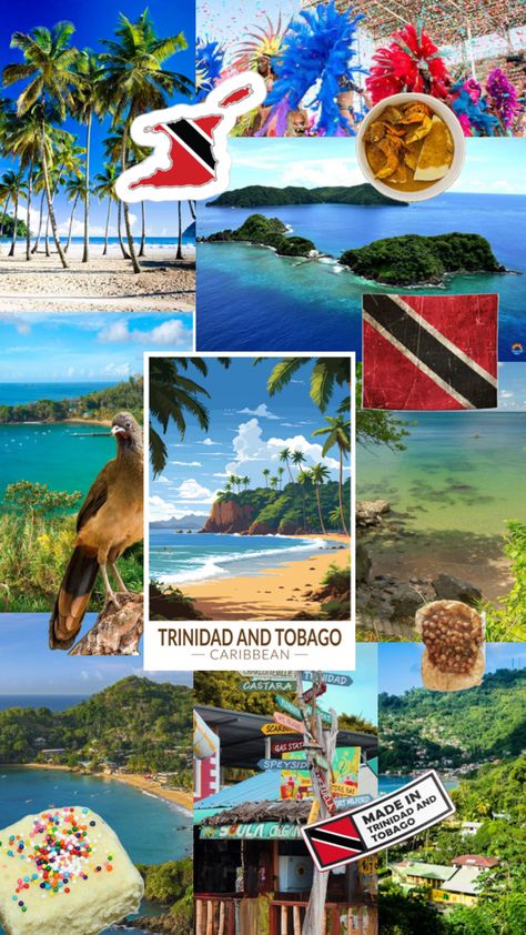 #collage #aesthetic #country #viralpost #culture #Caribbean #TrinidadAndTobago #food Tobago Aesthetic, Trinidad Culture, Aesthetic Country, College Dorm Room Decor, Port Of Spain, Travel Inspiration Destinations, Travel Board, West Indies, Dream Vacations