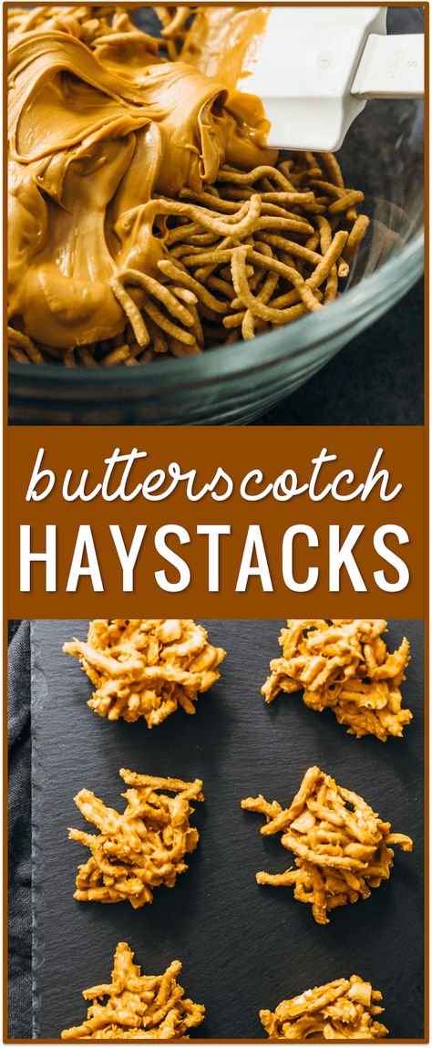 Butterscotch Haystacks No Peanut Butter, Chinese Noodle Cookies Butterscotch, Chinese Noodle Dessert, Christmas Candy Haystacks, Chow Mein Candy Haystack Cookies, Christmas Chinese Food, Chinese Noodles Cookies, Haystack Candy Recipe, Chinese Candy Recipes