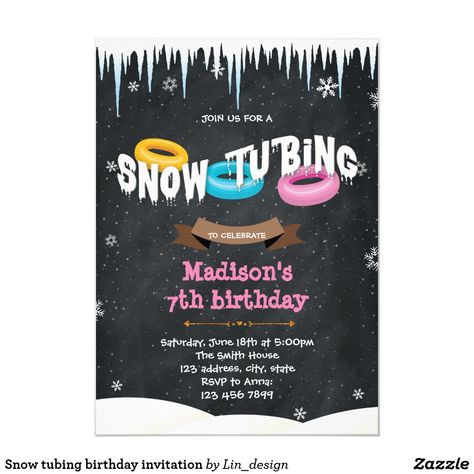 Snow tubing birthday invitation Sledding Birthday Party, Sledding Party, Winter Birthday Invitations, Snow Party, Winter Invitations, Winter Onederland Party, Snow Tubing, 50th Birthday Invitations, Invitation Text