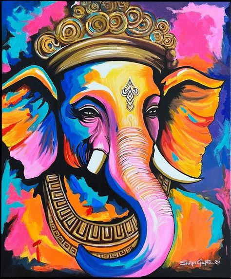 Easy Ganesha Painting Canvas, Shankha Design Painting, Vinayagar Painting, Ganesh Ji Mandala Art, Ganesh Ji Painting On Canvas, Ganesh Ji Rangoli Design, Ganesha Art Drawing, Ganpati Canvas Painting, Ganesh Ji Painting