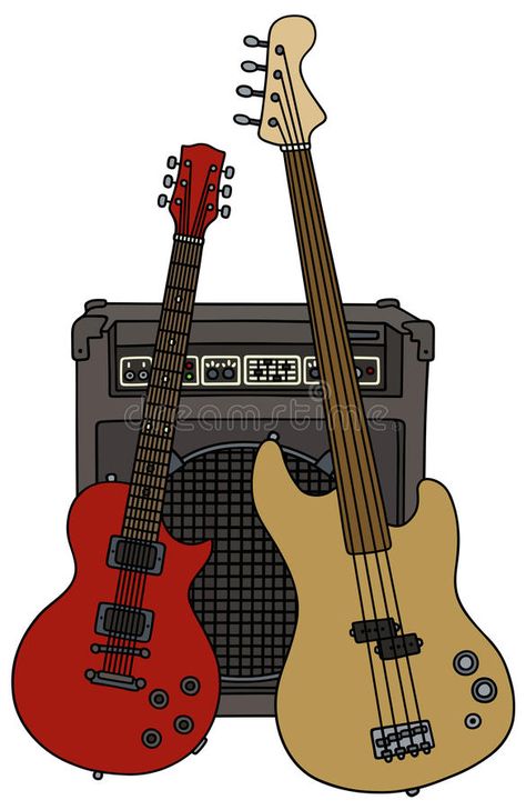 Classic and bass electric guitars. Hand drawing of classic red and fretless bass electric guitars with the combo stock illustration Electronic Guitar Drawing, Bass Guitar Drawing, Guitar Drawing, Bass Guitar, Bass, Rock N Roll, Electric Guitar, Stock Illustration, Stock Vector