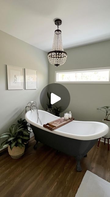 Hearts & Spade on Instagram: "Master bath B & A. ✨A simple refresh using paint and paintings. Tub = #downpipe farrow and ball Wall color: #cromarty farrow and ball - and I have been enjoying this color so much - it’s a very light greenish gray that feels fresh, peaceful and relaxing. Highly recommend. 🌿 #bathroom #homedecor #clawfoottub #farrowandball #houseplants" Downpipe Farrow And Ball, Cromarty Farrow And Ball, Farrow And Ball, Clawfoot Tub, Wall Color, Master Bath, Paintings, Bath, Paint