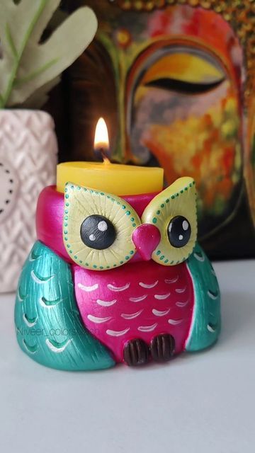 Clay Owl Diy, Owl Candle Holder, Owl Candle, Goddess Laxmi, Clay Owl, Diwali Diya, Diwali Diy, Diy Gift Set, November 9