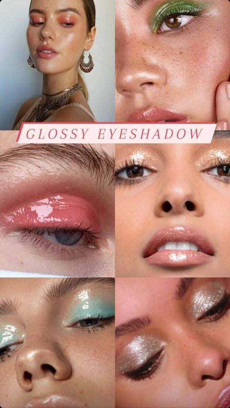 Cr. @gladescomore #Gloss #Makeup #Eyes #FavoriteMakeupTrends 2020 Glossy Look Makeup, Eye Gloss Makeup, Glossy Eyeshadow Look, Wet Eye Makeup, Makeup Wet Look, Gloss Eye Makeup, Wet Eyeshadow Look, Wet Look Makeup, Wet Makeup Look