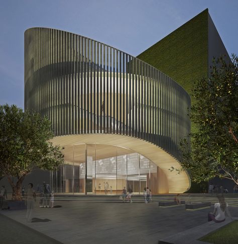 Expressive! Kerry Hill Architects, Curve Building, Kerry Hill, Circular Buildings, Round Building, Library Architecture, Architectural Rendering, Parametric Architecture, Education Architecture