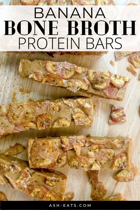 These animal-based banana bone broth protein bars are made with bone broth protein powder, ghee, bananas, honey, vanilla, cinnamon, salt, and crushed banana chips. Have you ever tried animal-based banana bone broth protein bars? They’re an easy snack and great if you’re on the go. The bone broth protein powder is a unique spin on these animal-based protein bars. Nutrient-dense ingredients. #animalbasedproteinbars #bonebrothprotein Animal Based Snacks, Ab Recipes, Natural Sweets, Animal Base, Bone Broth Protein, Ancestral Nutrition, Fit Meals, Gummies Recipe, Healthy Beef Recipes