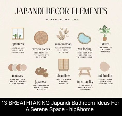 A Japandi bathroom beautifully blends principles of Japanese and Scandinavian design to create a serene space that’s minimalistic, rustic, and neutral-toned. As far as bathroom design trends go, this is a pretty gorgeous one to model your space after. In this article, I’m outlining thirteen common features of a Japandi bathroom you’ll want to consider including in your space, whether you’re designing from scratch or redecorating an existing room. Japandi Dining Table, Japandi Bathroom Ideas, Japanese Simplicity, Japandi Bedroom Ideas, Japandi Dining Room, Japandi Dining, Japandi Bathroom, Dining Room Trends, Japanese Bathroom