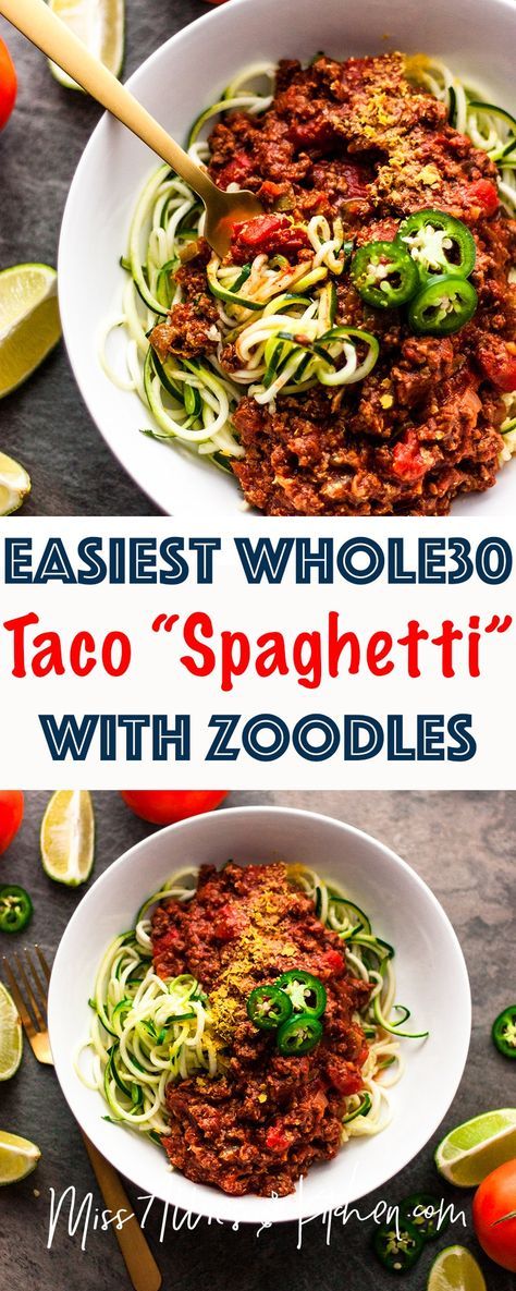 Easiest Whole30 Taco Spaghetti Whole30 Rules, Soup Recipes With Ground Beef, Taco Spaghetti, 30 Diet, Easiest Recipes, Recipes With Ground Beef, Zoodle Recipes, Low Carb Meal, Spiralizer Recipes