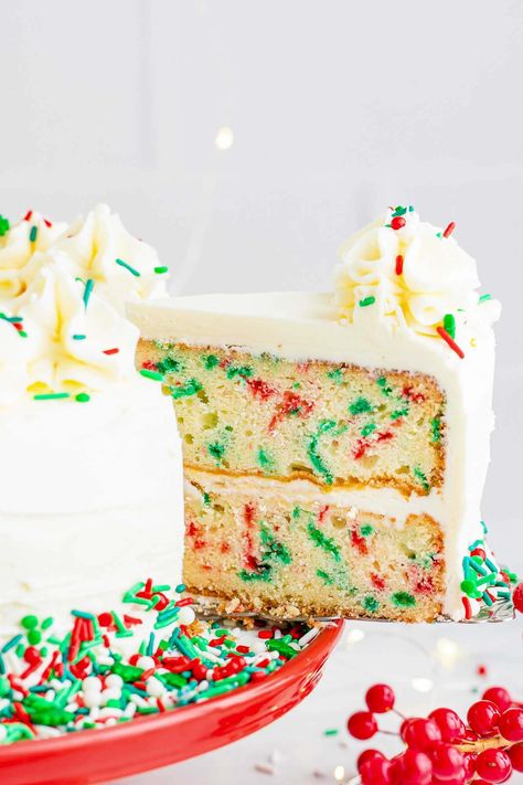 Funfetti Cake From Scratch, Christmas Layer Cake, Cake Funfetti, Traditional Christmas Cake, Honey Bun Cake, Little Sunny Kitchen, Favorite Holiday Desserts, Bun Cake, Cake From Scratch