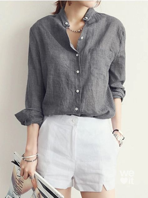 Linen Fashion Women, Feminine Shirts, Blouses Casual, Linen Shirts Women, Linen Fashion, Linen Shirts, Tops And Blouses, Pantalon Large, Looks Chic