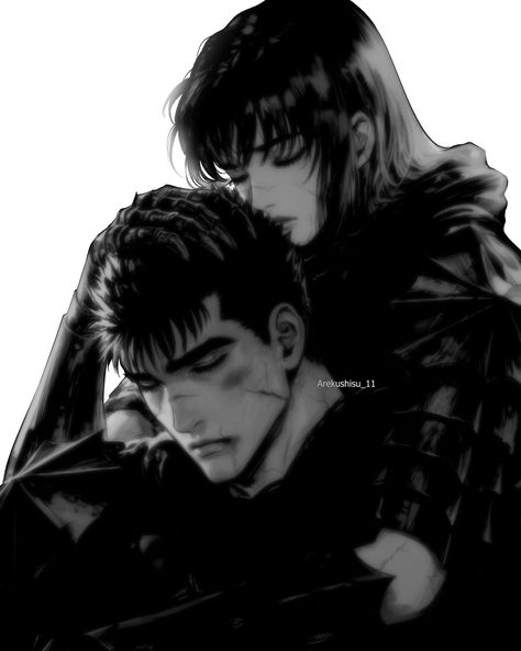 Berserk Art Style, Casca And Guts Art, Guts Haircut, Guts And Casca Love, Guts Berserk Fanart, Guts And Casca Matching Icons, Guts X Casca Berserk, Casca Pfp, White And Black Couple