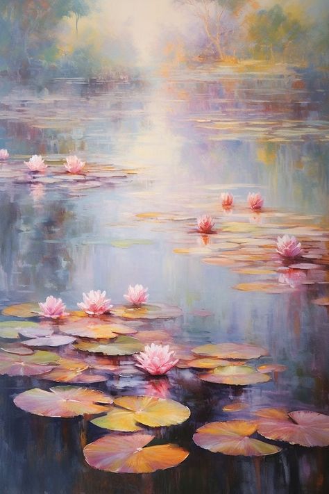 Fancy Painting, Beautiful Paintings Of Nature, Water Lilies Art, Water Lilies Painting, Pond Painting, Lotus Painting, Claude Monet Art, Monet Water Lilies, Monet Art