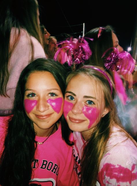 Pink Out Football Game, Pink Face Paint, Football Game Face Paint, Game Face Paint, Hoco Themes, Football Face Paint, Football Makeup, Pink Out Football, Game Face