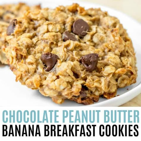 Chocolate Peanut Butter Banana Breakfast Cookies are everything you need to get your day started right. Bananas, #peanutbutter, and a little #chocolate make this a breakfast you won't want to skip! #RealHousemoms #bananas #breakfast #cookies Peanut Butter Banana Breakfast, Peanut Butter Breakfast Cookies, Banana Breakfast Cookies, Peanut Butter Banana Cookies, Banana Breakfast Cookie, Peanut Butter Breakfast, Oatmeal Breakfast Cookies, Banana Peanut Butter, Kid Recipes