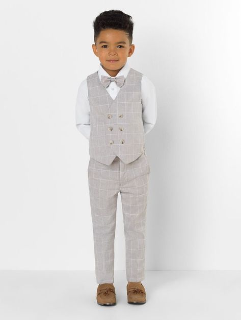 Light Grey Suit, Waistcoat Suit, Grey Waistcoat, Wedding Outfit For Boys, Toddler Suits, Light Grey Suits, Trouser Suit