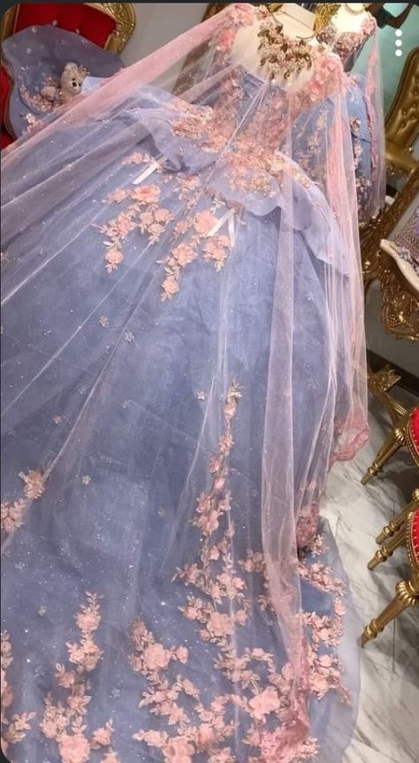 Blue And Pink Quinceanera Dress, Pink And Blue Quinceanera Dresses, Pink And Blue Quince, Rapunzel Quince, Baby Blue Quinceanera Dresses, Gold Quince Dress, Quince Colors, White Quince Dresses, Baby Blue Quinceanera